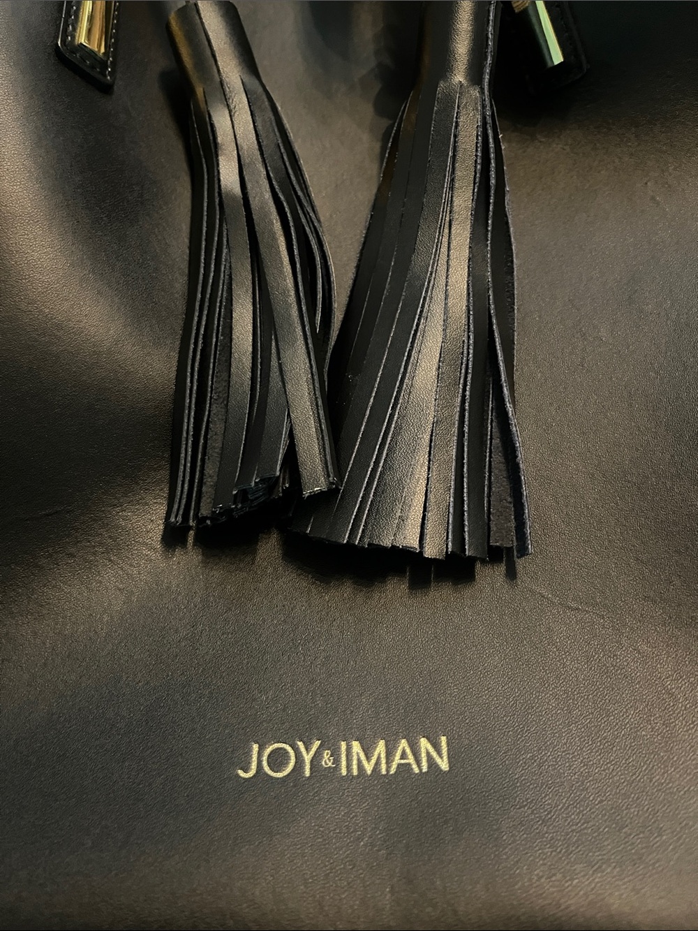 Joy & Iman Black Tote with Gray Straps and Tassels - Picture 2 of 9